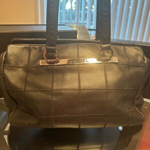 Chanel Black Quilted Caviar Leather Choco Bar Tote Bag